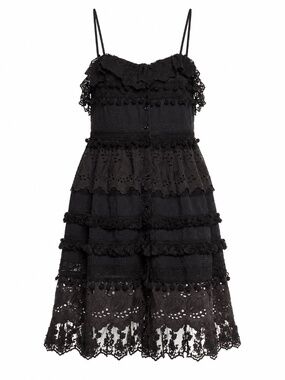 Place Nationale Black Lace Eyelet Button Front Mini Dress Estimated 3